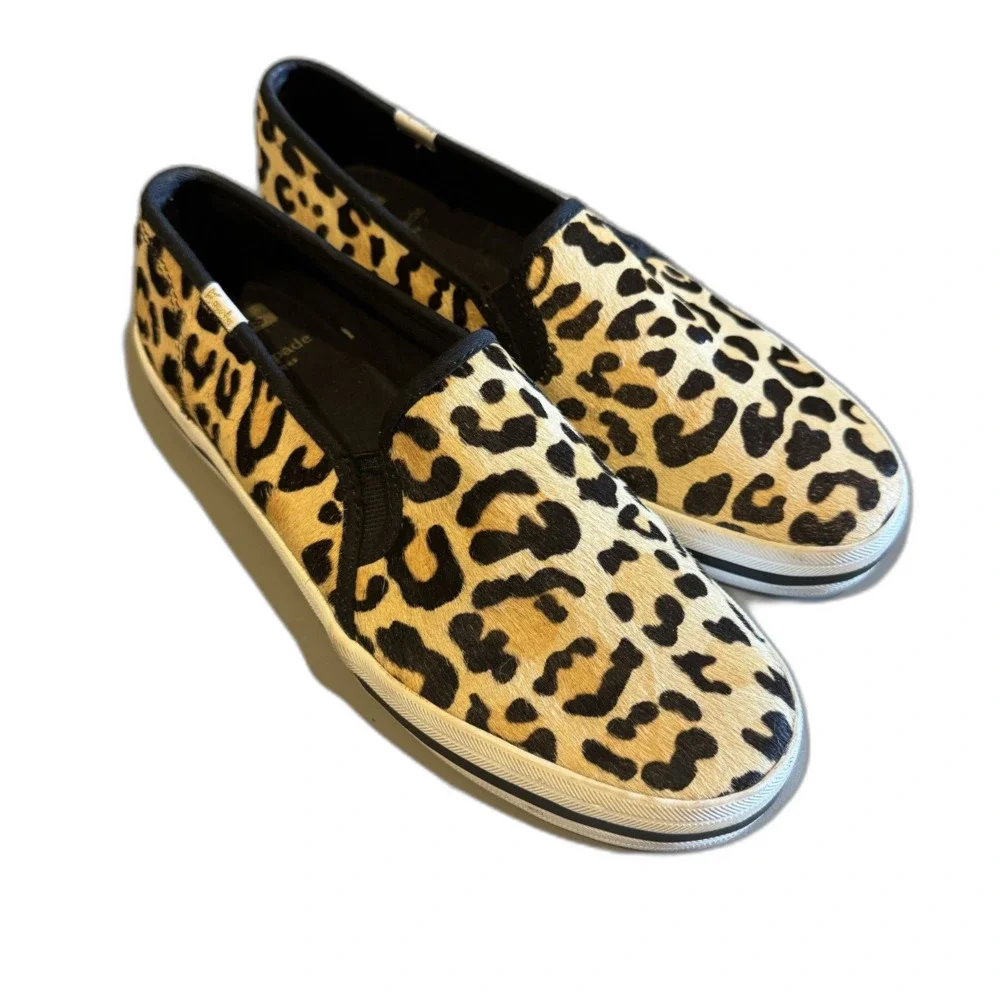 Kate Spade Keds Sneakers Leopard Calf Hair Slip On Animal Print Women sz 8